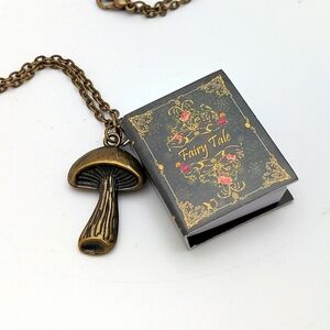 Fairy Tale Book Charm Necklace - Antique Brass